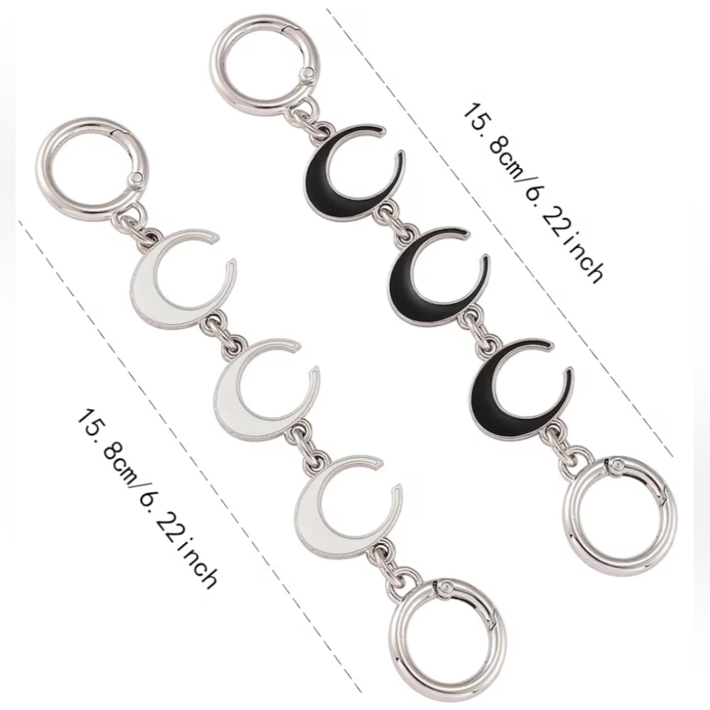 2 Pcs Silver Purse/Bag Chain Extenders, Cs/moons In White And Black. New - Picture 2 of 2